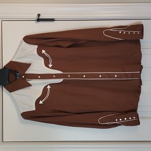 Vintage H Bar C Black Label M San Juan Tencel Brown/White Pearl Snap